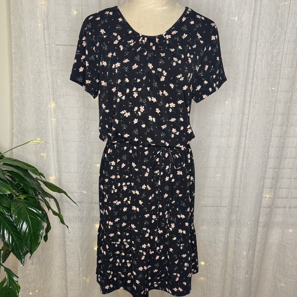 Banana Republic Black and Pink Floral Midi Dress
